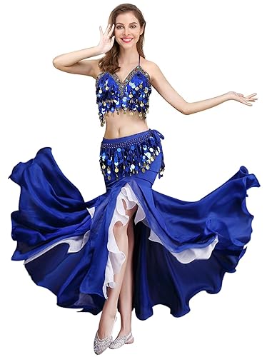 ELLYDOOR Belly Dance Costume Set for Women Belly Dance Crop Top Bra and Hip  Scarf Slit Dance Skirt Halloween Outfit Royal Blue in Saudi Arabia | Whizz  2515164011