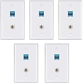 Ethernet Wall Plate,Cat6 Gold-Plated Cable TV Coax F Type Port Wallplate White (5Pack)