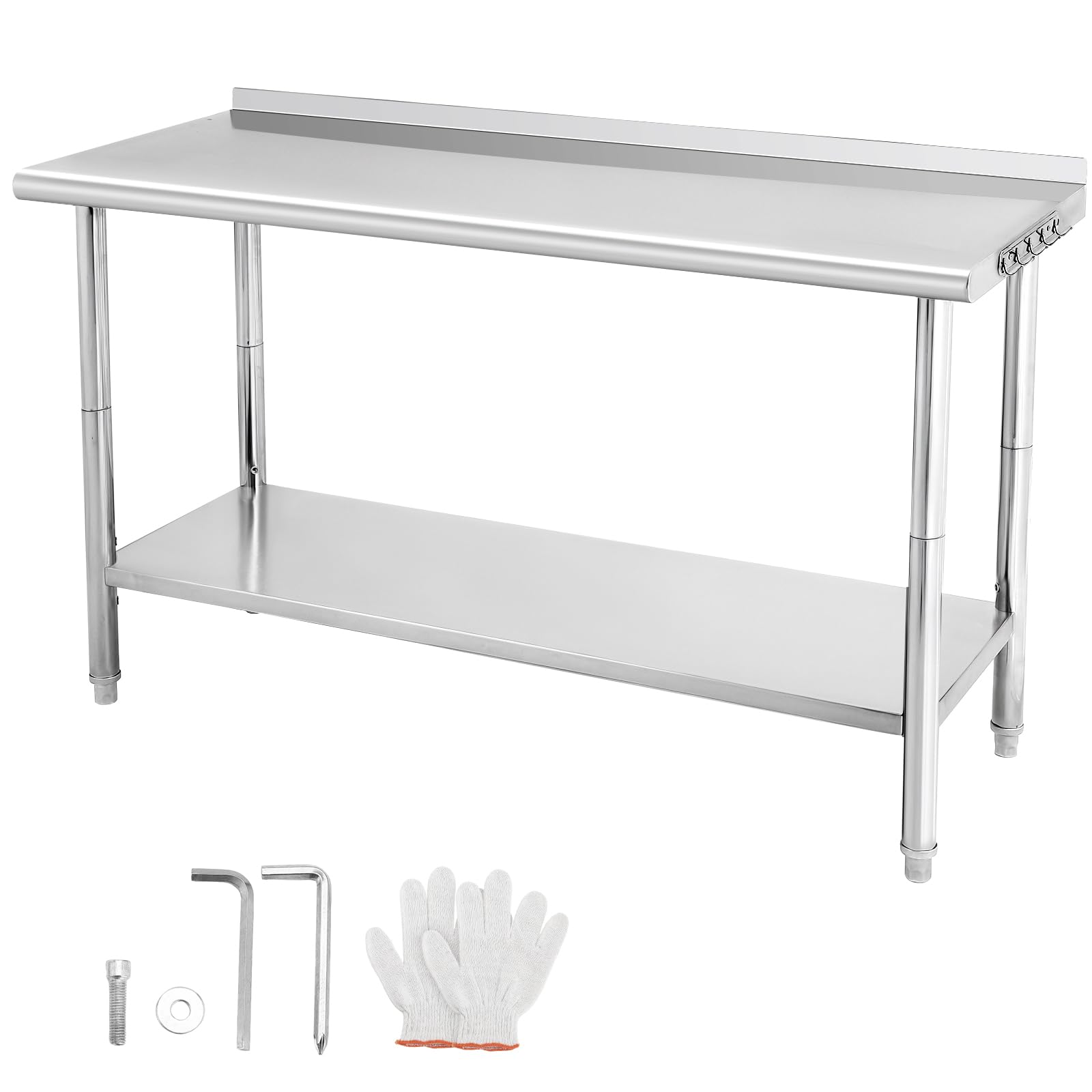 Photo 1 of 60"x24" Stainless Steel Prep Table for Work, High Load Bearing with Undershelf and Backsplash for Outdoor, Restaurants, Hotels, Workshops, Kitchens, Garages and Gardens