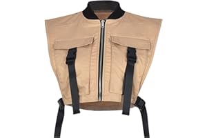 Bnigung Women's Sexy Crop Cargo Vest Sleeveless Buckle Zip Up Vest Jacket Tops Steampunk Streetwear with Pockets