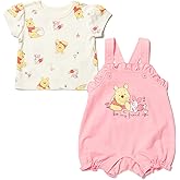 Disney Minnie Mouse Winnie the Pooh Baby Girls French Terry Short Overalls and T-Shirt Newborn to Infant