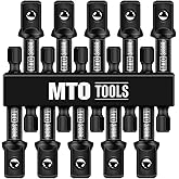 MTO 3/8-Inch Drive Impact Socket Adapter Set 10PCS, 1/4” Hex Shank Drill Wrench Adapter for Automotive & DIY, Power Drill To High Torque Impact Wrench, CR-V Steel