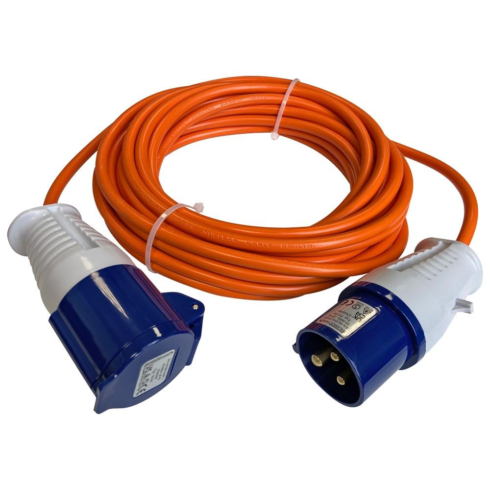 10M Extension Lead - Heavy Duty Caravan Hook Up Cable, 240V 16amp Cable Lead Camping Extension Lead Orange High Vis Orange Mains Power Lead Cable - Perfect For Campervan & Motorhome (10M)
