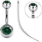 Ruifan ASTM F136 Titanium Belly Button Rings 14G CZ Ball Belly Navel Rings 10mm Bar Body Piercing Jewelry Navel Ring With 1PCS Curved Piercing Taper