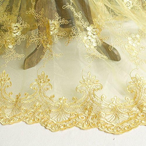 51” Width Dentelle Lace Embroidery Three - dimensional Flower Fabric – by the Yard (Gold-Metallic)