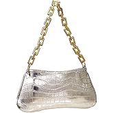GORGLITTER Women's Gold Metallic Shoulder Bag Evening Party Mini Clutch Purse Chain Zipper Closure Wedding Handbag