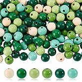 CRAFTYMELODY 300Pcs 6 Colors Sage Green Wooden Beads 16mm Craft Wood Beads Round Spacer Loose Bead Wood European Bead with Large Hole for Home Decor DIY Bracelet Necklace Jewelry Making Supplies