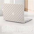 BYCeKe Compatible with MacBook Pro 13 inch Case M2 2024, 2023, 2022-2016 A2338 M1 A2251 A2289 A2159 A1989 A1708 A1706, Checkered Textured Cream Leather Hard Shell & Keyboard Cover, Beige Checkerboard