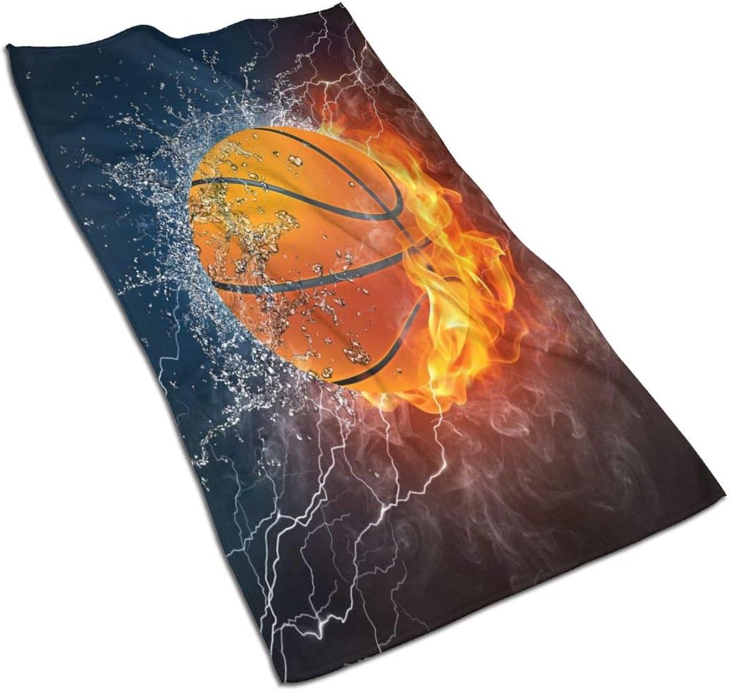 Delerain Basketball Hand Towel, Microfiber Bath Towels Lightweight Soft Highly Absorbent Washcloth for Bathroom Gym Sports Spa Travel Camping (27.5" x 15.7")