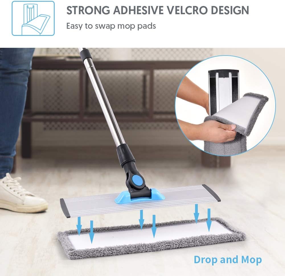 Microfiber Floor Hardwood Mop - MANGOTIME Dust Wet Mop with 4 Washable Chenille & Microfiber Pads and Aluminum Plate, Flat Mop for Floor Cleaning Laminate Tile Vinyl Kitchen Home Mint: Health & Personal Care