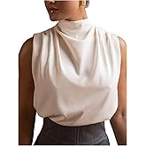 RoseSeek Women's Draped Mock Neck Tank Top Elegant Sleeveless Blouses Office Business Shirts
