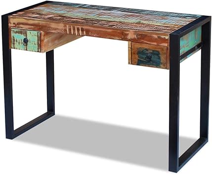 Vidaxl Solid Reclaimed Wood Office Desk Table Handmade 2 Drawers