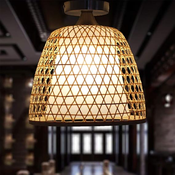 Lámpara de techo vintage de bambú tejido a mano E27 Lámpara colgante