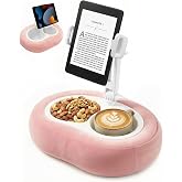 Miledi Tablet Pillow Stand for Bed with 360&deg; Rotating Holder, Pink | Compatible with Kindle, iPad, Phone and Tablet 5" to 12.9", Soft Plush Fabric, with 2 Snack Bowls, for Reading and Relaxing