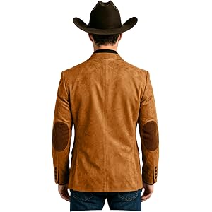 Men's Western Faux Suede Blazer with Corduroy Elbow Patches, Casual Formal Jacket Slim Fit Sport Coat