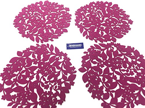 SHAMake Wool Felt Insulation Table Round Placemats Set of 4 14-inch Kitchen Decorative (Amaranth) - Thumbnail 2
