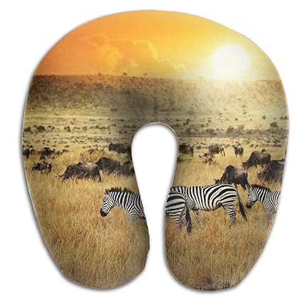 Amazon Com Bekingee Zebra Herd And Antelope At Sunset Neck Pillow