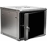 NavePoint 9U Deluxe IT Wallmount Cabinet Enclosure 19-Inch Server Network Rack with Locking Glass Door 24-Inches Deep Black