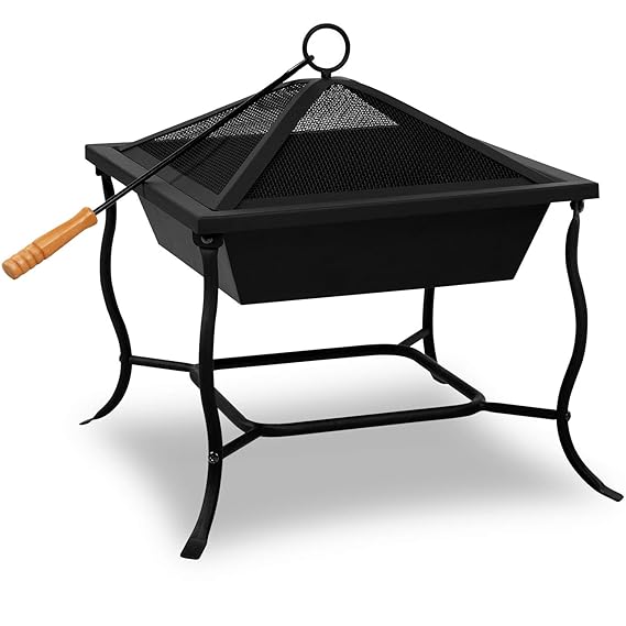 Deuba® Feuerschale | 45x45 eckig | Funkenflugggitter | Feuerstelle Feuerkorb Grillschale BBQ Feuer