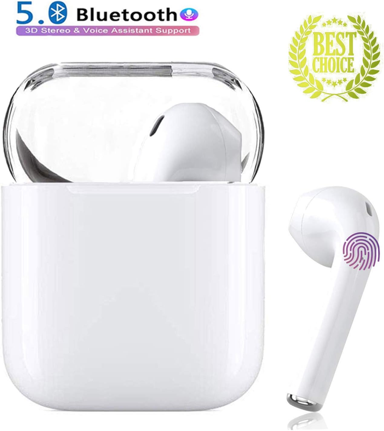 Bluetooth 5.0 Wireless Earbuds Noise Canceling Sports 3D Stereo Headphones with IPX5 Waterproof,Built-in Binaural Mic Headset for Android/iPhone Apple Airpods/Airpods Pro