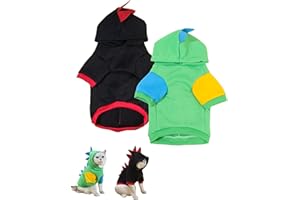 QWINEE 2pc Dinosaur Dog Hoodie Dog Warm Jacket Christmas Halloween Dog Costume Dog Clothes for Puppy Kitten Small Medium Dogs Cats Multicolored L
