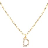 18K Gold Plated Sterling Silver Tiny Micro Pave CZ Initial Necklace | Alphabet Letter Initial Charm Necklace with Chain Gold Layering Necklaces