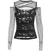 Goth T-Shirt Punk Crop Top Shirts for Women Going Out Tops