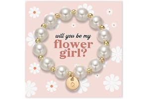 GINAZL Flower Girl Proposal Gifts, Initial A-Z Bracelet Initial Pearl Bracelets Will You Be My Flower Girl Gift.