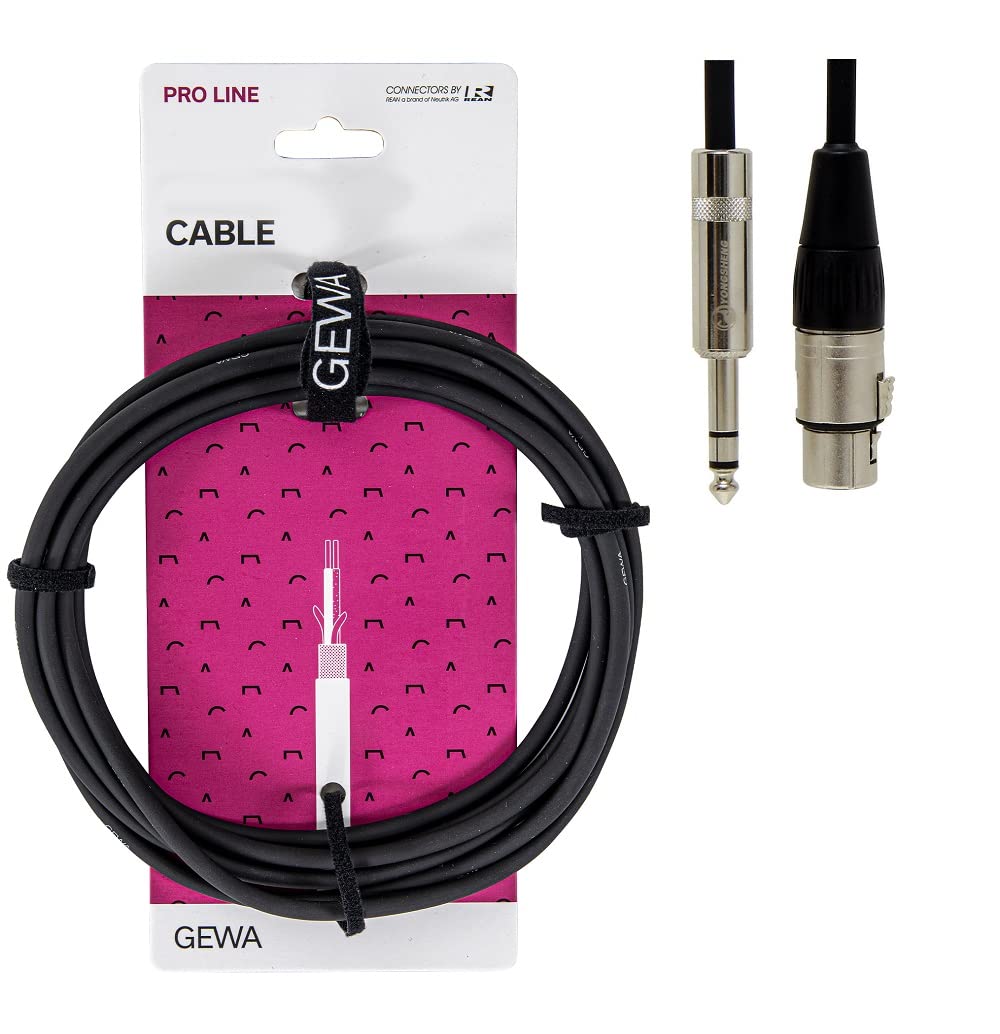 GEWA Symmetrical audio connection Pro Line 3m, black, REAN plug, 1x 6.3 mm stereo jack - 1x XLR (f), 190718