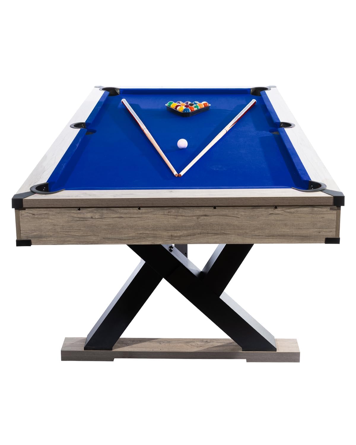 Photo 1 of 7 Foot Billiard Table Set, 84" Home Pool Table with 2 Cues, 16 Balls, Triangle, Chalk & Brush, K-Shaped Legs and Blue Cloth, for Game Room, Basement, Office, Garage, Apartment Entertainment