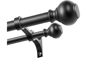 FUMLYATE 1 Inch Double Curtain Rods 72 to 144 Inches, Adjustable Telescoping Window Drapery Rod, Dual Heavy Duty Curtain Rods with Iron-Finials for Sliding Glass Door, Patio, Bedroom, Kitchen, Matte Black