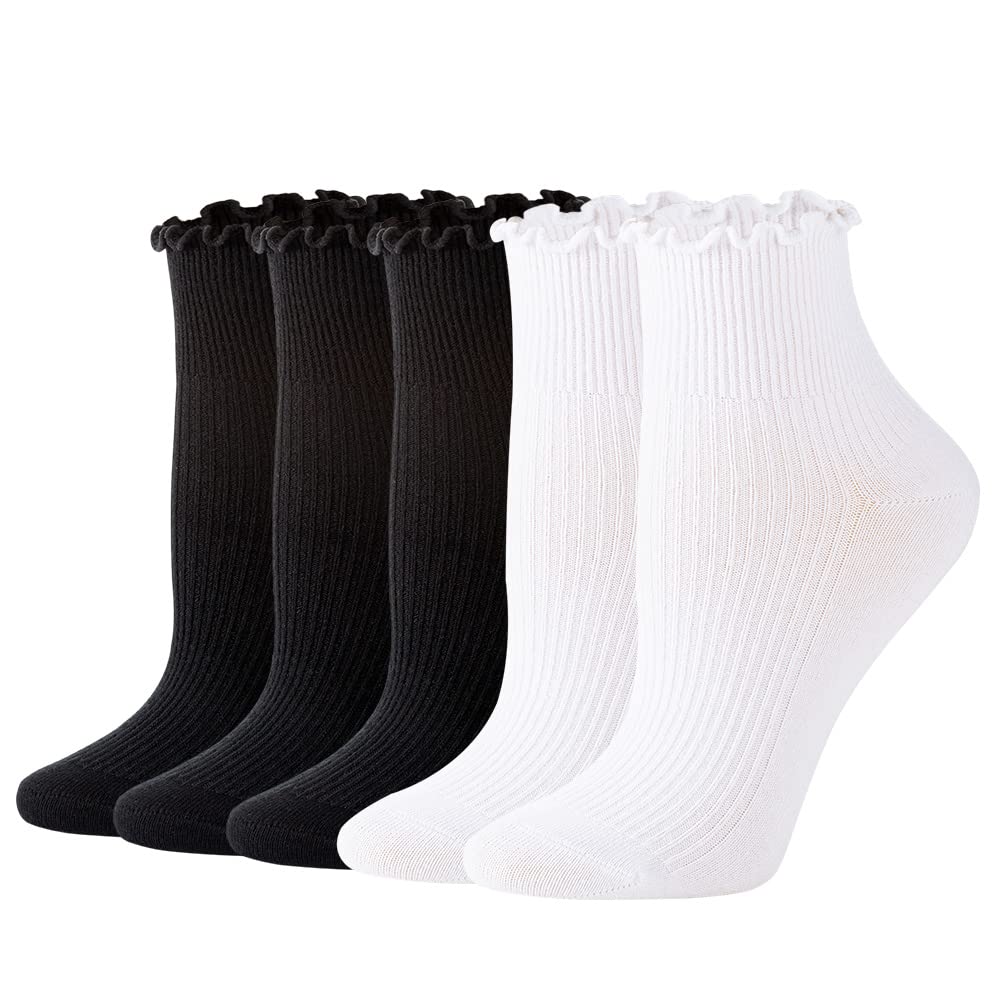 Photo 1 of Losa Kute Womens Ankle Socks for Women White frilly Ruffle Sock for Girls Slouch Womans Crew Cotton Ladies Clean Girl Aesthetic Short Thin Quarter Size 7-9 Women's Soft Socks X8-HeiBai65-M