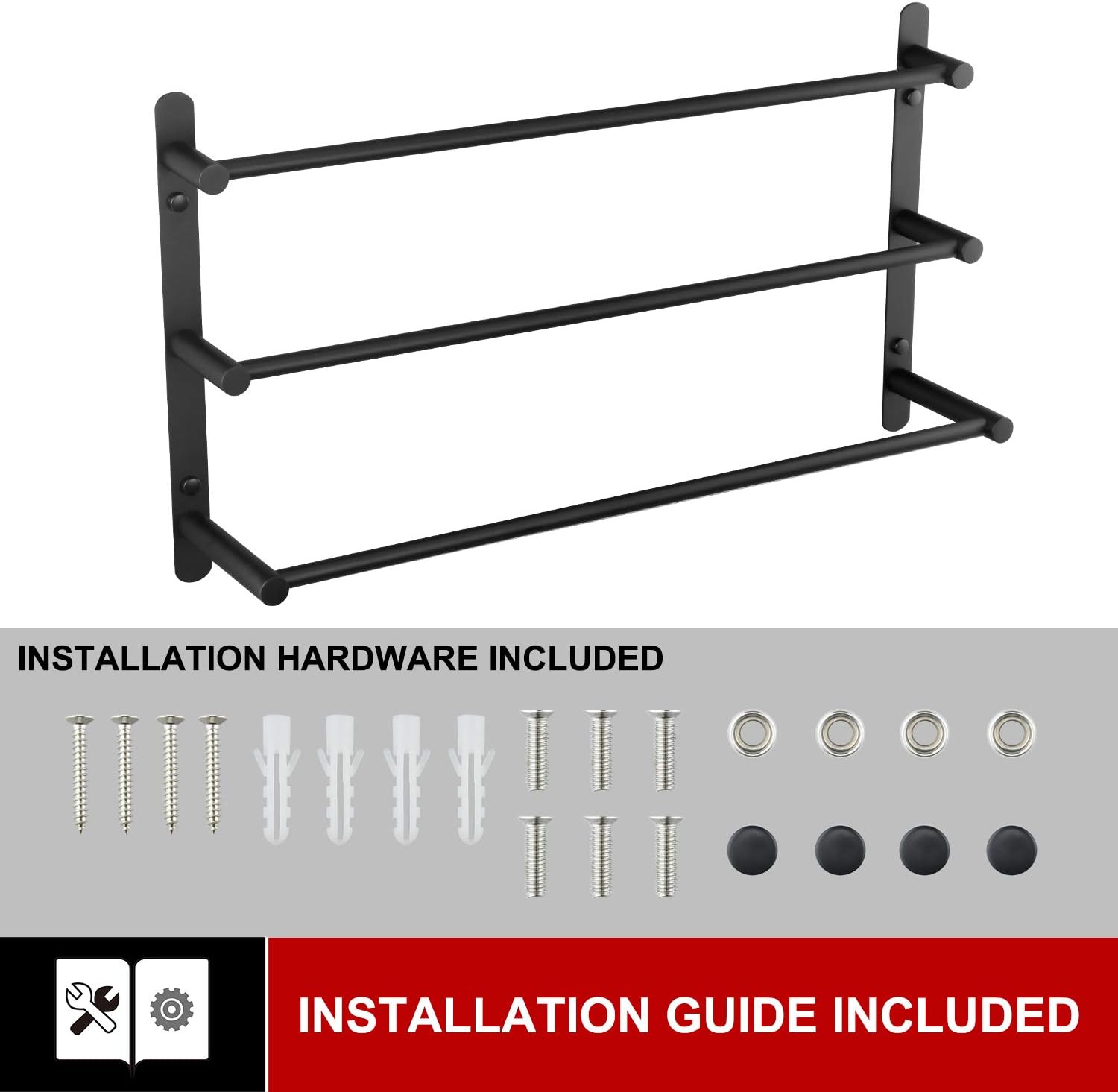 KOKOSIRI Bath Towel Bars Matte Black Bathroom 3-Tiers Ladder Towel Rails Wall Mounted Towels Shelves Rack Stainless Steel, B5002BK: Kitchen & Dining