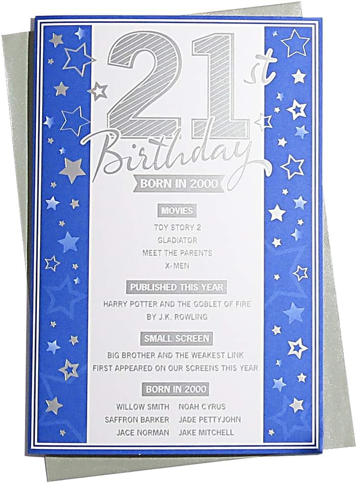 2026 21st Male Birthday Card - 2005 Was A Special Year - Age 21 Blue 9x6, Multi, 23cm x 15cm