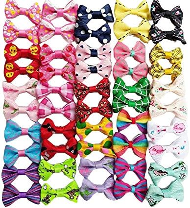 Chenkou Craft 50pcs/25pairs New Dog Hair Bows Clips Small Pet Grooming Products Mix Colors Varies Patterns Pet Hair Bows Dog Accessories