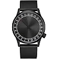 JIANDUN Swiss Movement Men's One Hand 24 Hour Watch Single Hand Black Case with Italian Leather Strap