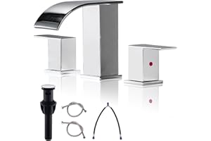 BRAVEBAR Chrome Bathroom Faucet 3 Holes 8Inch Widespread Bathroom Sink Faucet Two Handles Lavatory Vanity Waterfall Sink Faucets with Pop-up Drain Assembly & Supply Lines
