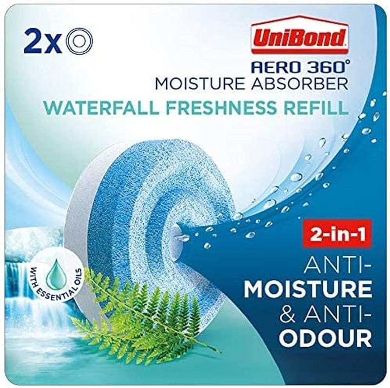 Unibond AERO 360° Moisture Absorber Refill Tab 2 x 450g Waterfall Freshness
