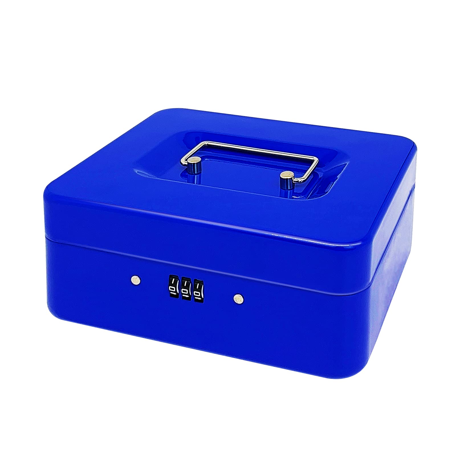 Steel Cash Box with Combination Lock, Metal Small Money Organizer with Removable Money Tray,Cash Storage Box with Lockable Cover (Blue - 20 * 16 * 8.5 CM)