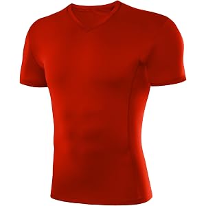 Roadbox Mens Compression Shirt Short Sleeve, V-Neck Gym Running Sports T-Shirt, Cool Dry Athletic Base Layer Undershirts