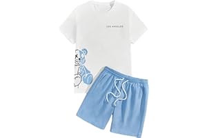 GORGLITTER Men's Letter Graphic Print T Shirts Short Sleeve Top & Shorts Casual Two Piece Sets