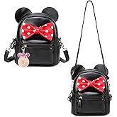 Sunwel Fashion Girls Mini Backpack Purse Mouse Ear Polka-dot Sequin Bow Convertible Backpack to Crossbody Bag for Women (black polkadot bow, W8.7 x H10)
