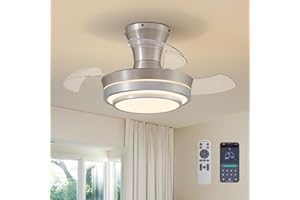APBEAMLighting Retractable Small Led Ceiling Fan with Light and Remote 28 Inch Low Profile Brushed Nickle Modern Fandelier for Bedroom Living Room Dimmable 6 Speed Reversible Smart Ceiling Fan