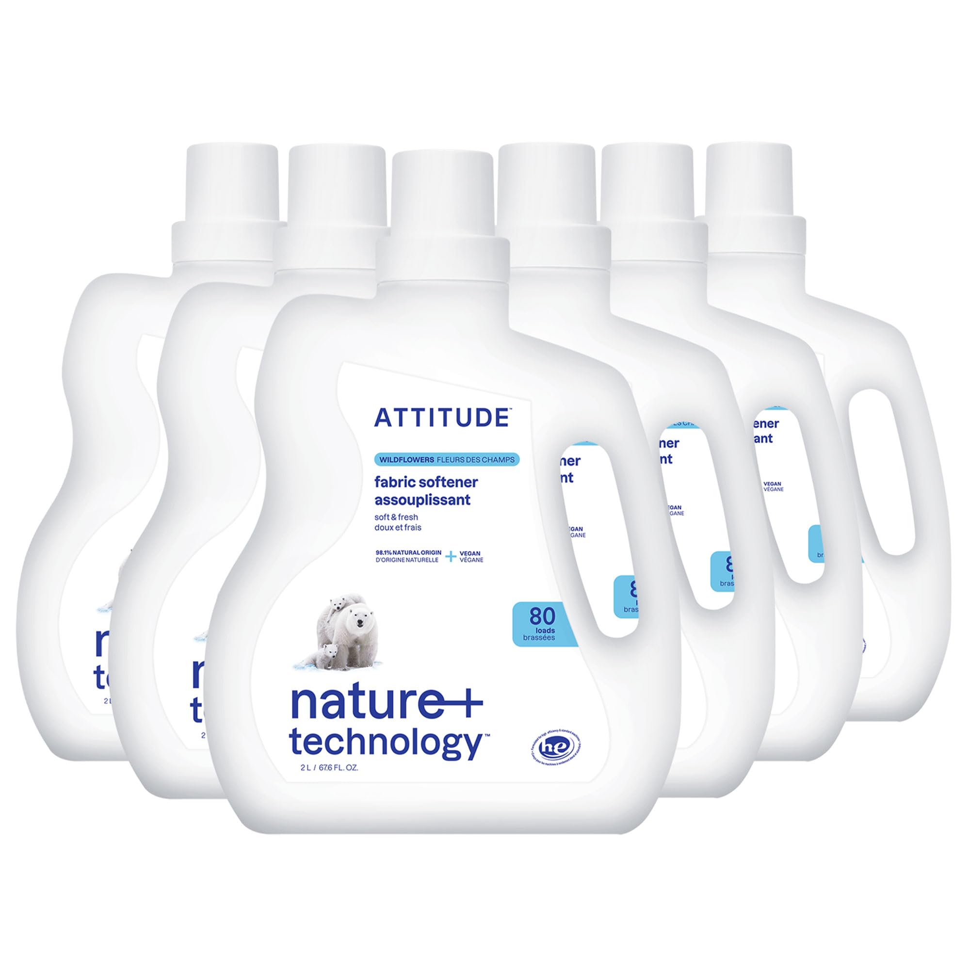 Photo 1 of ATTITUDE Liquid Fabric Softener, Plant-Based & Vegan, HE Compatible, Naturally Derived, Wildflowers Scent, 80 Loads, 67.6 Fl Oz (Pack of 6)