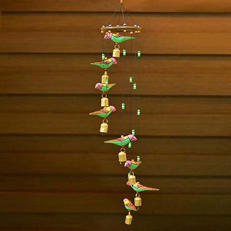 ExclusiveLane Wooden Handpainted & Handmade Decorative Hanging with Birds - Door Hanging Wind Chimes Home Decoration Item