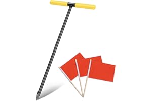 LOSTRONAUT Soil Probe 16 Inch | Solid Steel Contractor Grade Ground Probing Rod Tool with Super Grip T Handle | includes Three Large Marking Flags