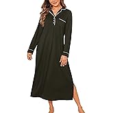 Ekouaer Nightgowns for Women Long Sleeves Nightgown Soft Sleepwear Button V Neck Sleepshirt Long Nightgown S-XXL