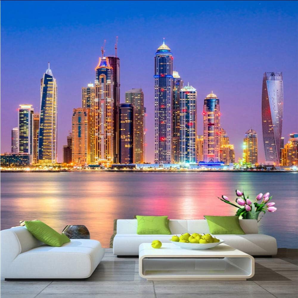 hwhz Custom 3D Wall Mural Wallpaper Beautiful Dubai City Night Landscape Photo Wall Paper Living Room Restaurant Cafe Decor 3D Fresco-280X200Cm