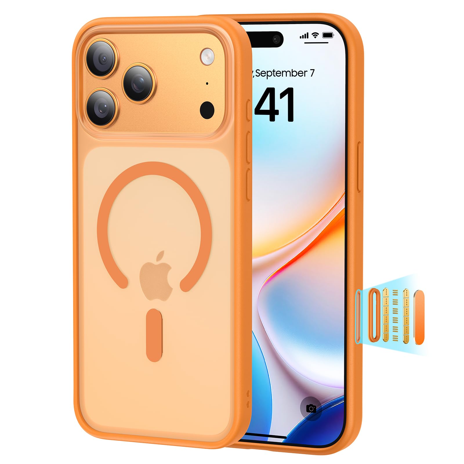 Photo 1 of Peerock Magnetic Shockproof for iPhone 17 Pro Max Case,[Fit for MagSafe] [Military-Grade Drop Tested] Magnetic Translucent Matte Back Bumper 17 Pro Max Case Anti-Fingerprint Anti-Scratch 6.9", Orange
