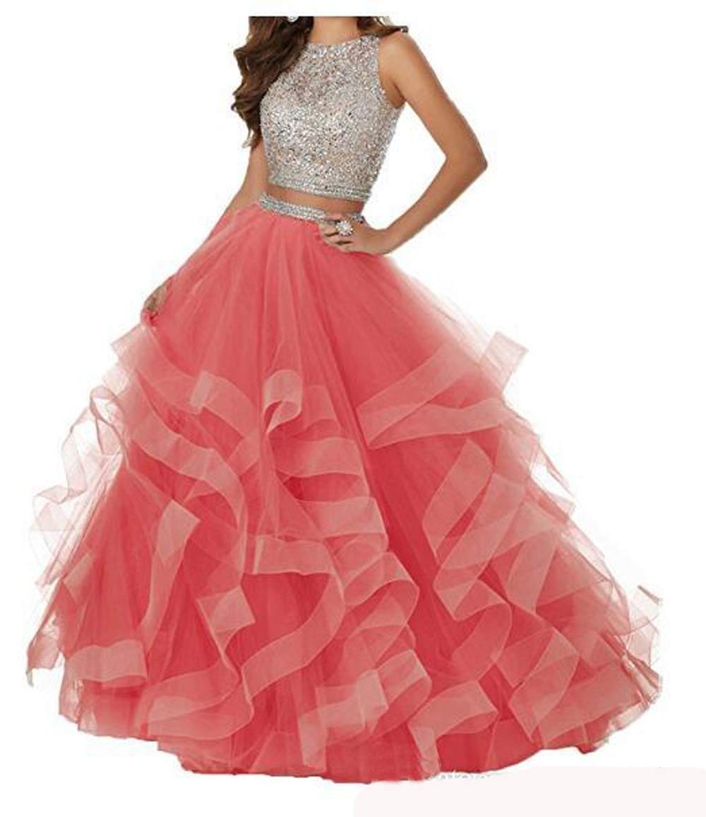 two piece sequin prom dress
